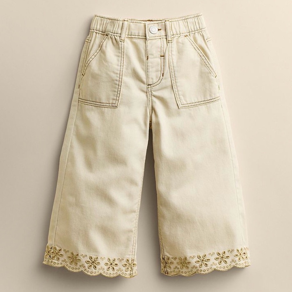 Wide leg pants eyelets 12 Mo Birch Beige Little Co. Baby by Lauren Conrad